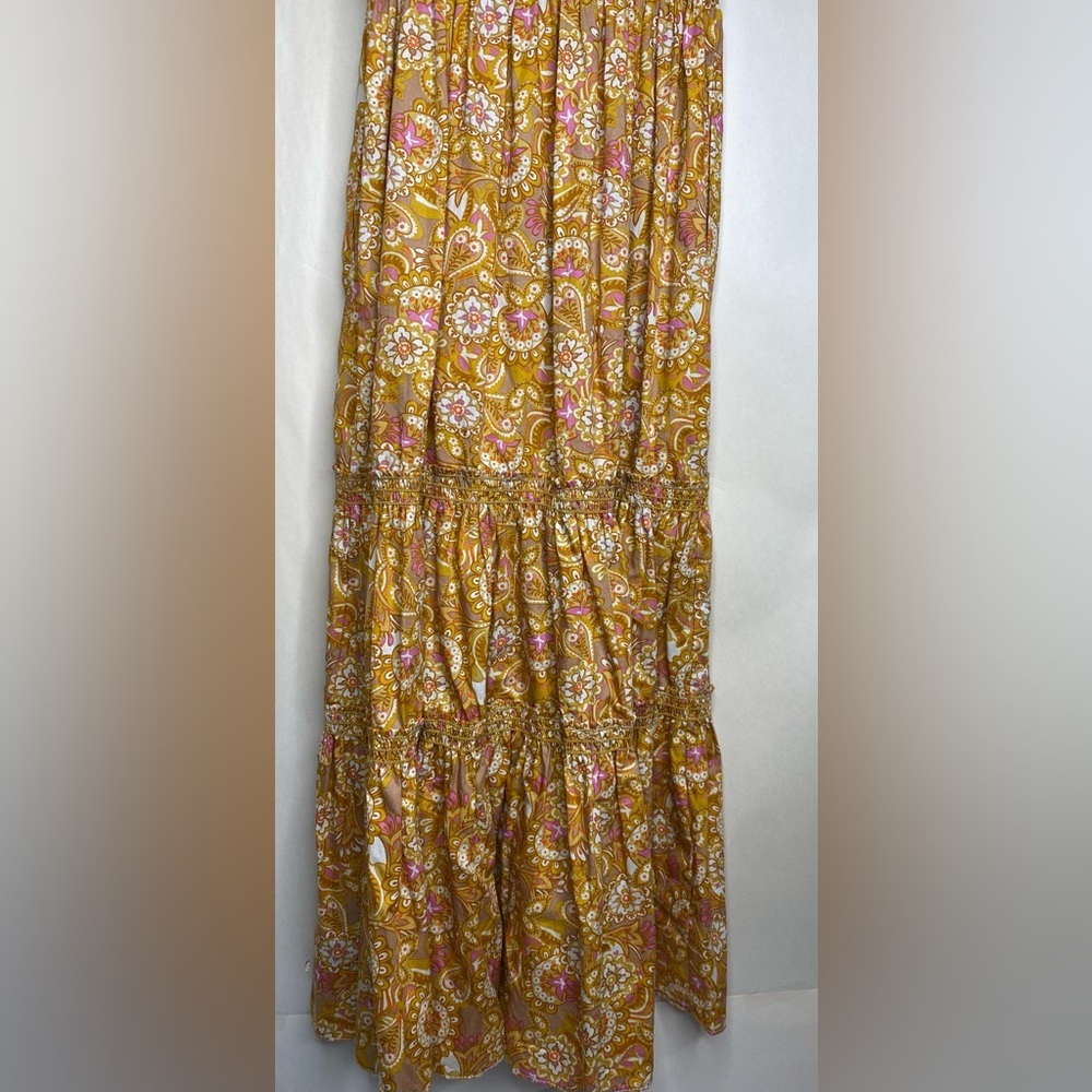 O. P. T. Cotton Women’s Allover Print Tiered Dress, Mustard Sz Sm - Picture 5 of 8